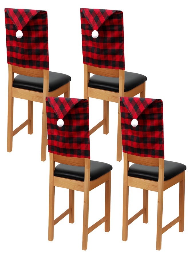 GlyinnHe 4 Pack Buffalo Plaid Christmas Chair Covers Santa Hat Chair Back Covers Red Xmas Dining Chair Slipcovers for Dining Room Holiday Christmas Decorations(Red Black - Image 5